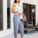 Large Gray  Stripe Patterned Ankle Tie Brie Pants