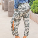 Large Green Camo Patterned Ankle Tie Brie Pants