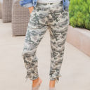 Large Green Camo Patterned Ankle Tie Brie Pants