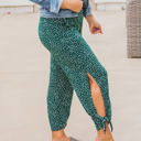 Large Green Dot Patterned Ankle Tie Brie Pants