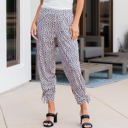 Large Tan Dot Patterned Ankle Tie Brie Pants