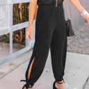 Large Black Solid Ankle Tie Brie Pants