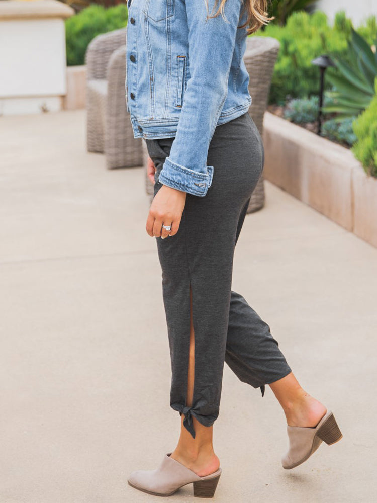 Solid Ankle Tie Brie Pants