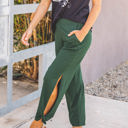 Medium Green Solid Ankle Tie Brie Pants