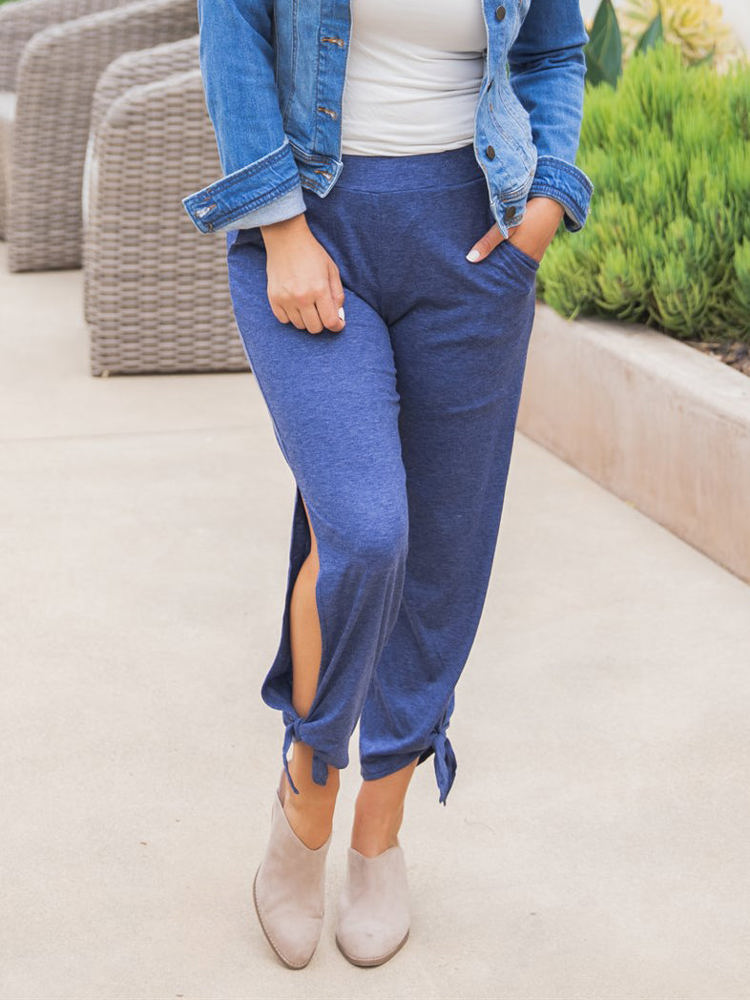 Solid Ankle Tie Brie Pants