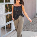 Large Olive Solid Ankle Tie Brie Pants