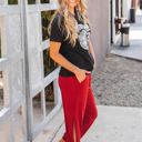 Small Red Solid Ankle Tie Brie Pants