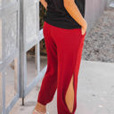 Small Red Solid Ankle Tie Brie Pants