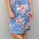 Large Blue Floral Print Tie Waist Weekend Skirt