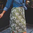 Large Green Dainty Floral Fiona Weekend Skirt