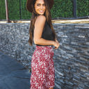 Small Maroon Red Dainty Floral Fiona Weekend Skirt