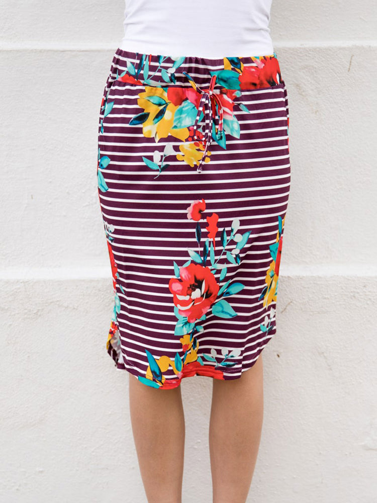 Large Floral & Stripe Jordan Weekend Skirt