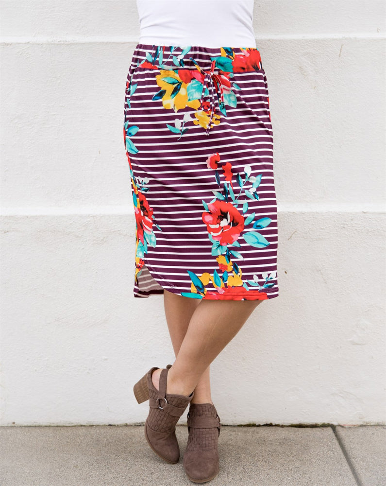 Large Floral & Stripe Jordan Weekend Skirt