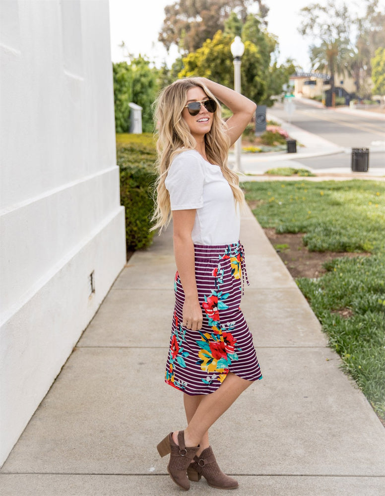 Large Floral & Stripe Jordan Weekend Skirt