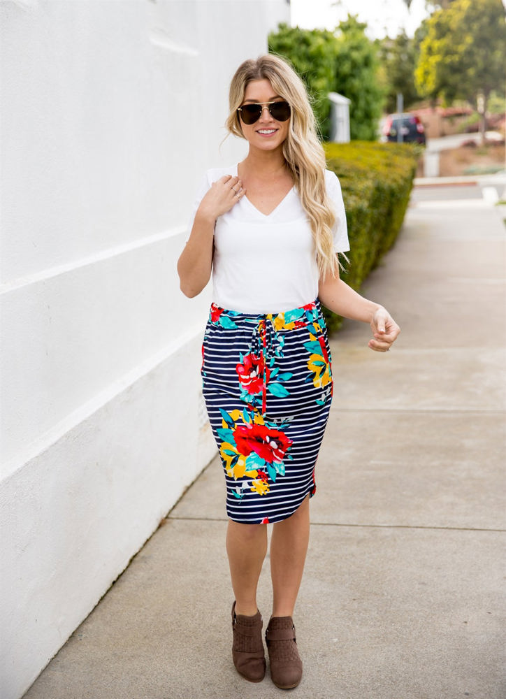 Large Floral & Stripe Jordan Weekend Skirt