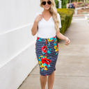 Large Navy Large Floral & Stripe Jordan Weekend Skirt