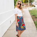 Large Navy Large Floral & Stripe Jordan Weekend Skirt