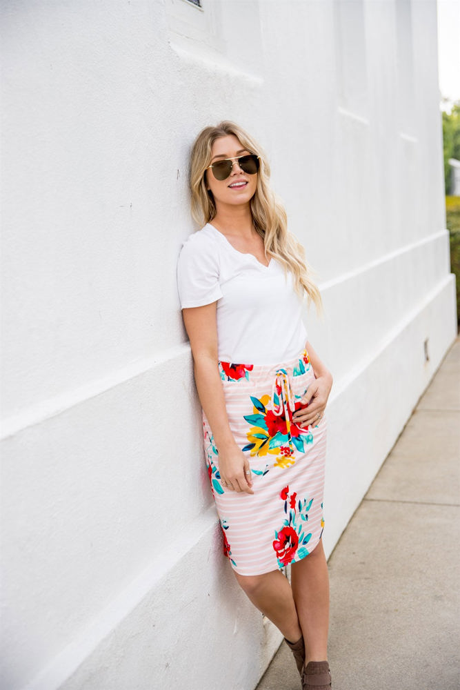 Large Floral & Stripe Jordan Weekend Skirt