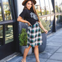 Large Green Plaid Print Weekend Skirt