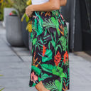 Large Coral Black Tropical Pattern Weekend Skirt