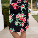 Black 1X Tie Waist Floral Ava Weekend Skirt