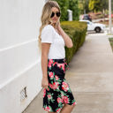 Black 1X Tie Waist Floral Ava Weekend Skirt