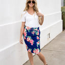 Navy 1X Tie Waist Floral Ava Weekend Skirt