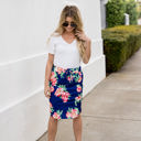 Navy 1X Tie Waist Floral Ava Weekend Skirt