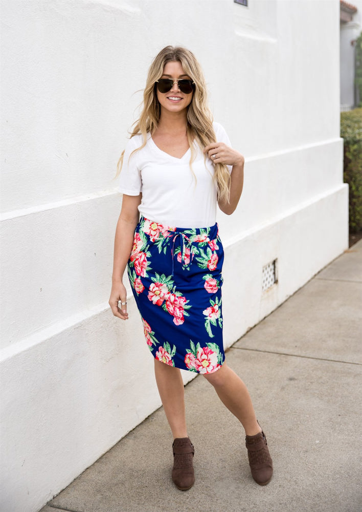 Tie Waist Floral Ava Weekend Skirt