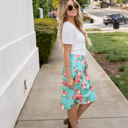 Teal 1X Tie Waist Floral Ava Weekend Skirt