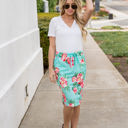 Teal 1X Tie Waist Floral Ava Weekend Skirt