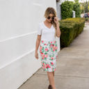 White 1X Tie Waist Floral Ava Weekend Skirt