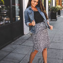 Black Large Cheetah Print Tie Waist Weekend Skirt