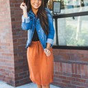 Orange 1X Colorful Tie Waist Weekend Skirt