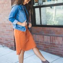 Orange 1X Colorful Tie Waist Weekend Skirt