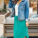 Teal 1X Spring Solid Weekend Skirt