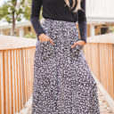 Black Leopard Large Animal Print Olive Pocket Skirt