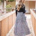 Black Leopard Large Animal Print Olive Pocket Skirt