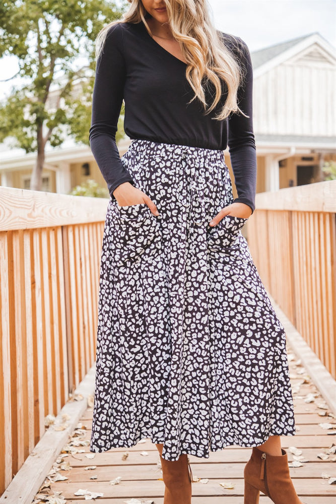 Animal Print Olive Pocket Skirt