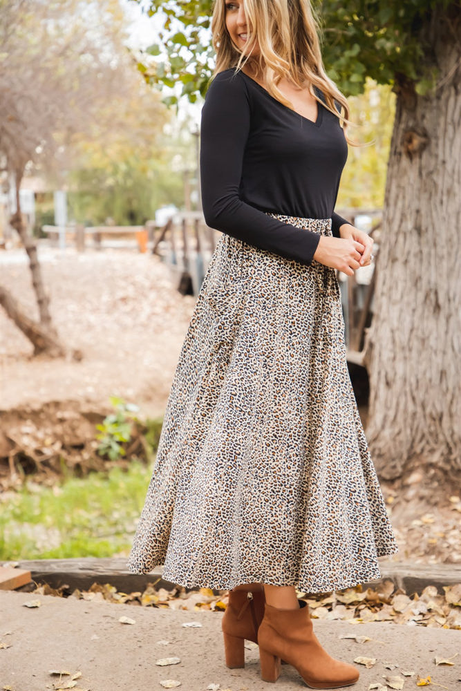 Animal Print Olive Pocket Skirt