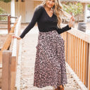 Taupe Leopard Large Animal Print Olive Pocket Skirt