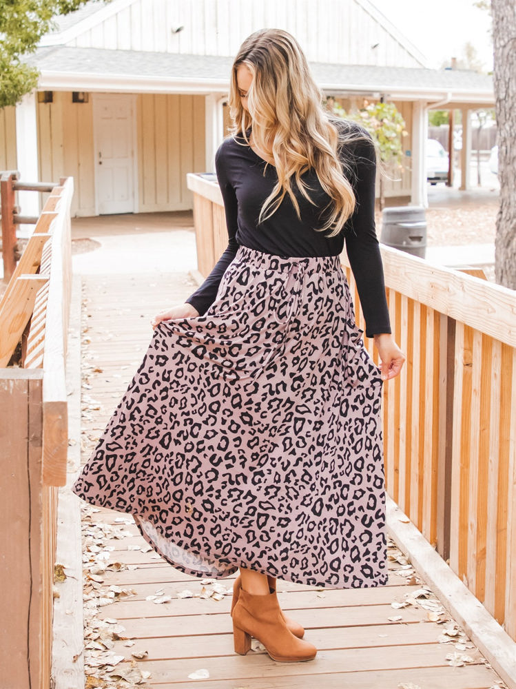 Animal Print Olive Pocket Skirt