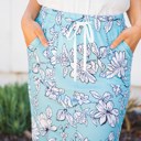 Blue Floral Large Patterned Knee Length Pocket Alexis Skirt