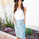 Blue Floral Large Patterned Knee Length Pocket Alexis Skirt