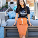 Orange Medium Knee Length Pocket Alexis Skirt