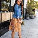 Orange Medium Floral Print Laura Skirt