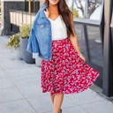 Red Blue Medium Floral Print Laura Skirt