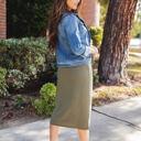 Olive Medium Midi Length Sonny Pencil Skirt