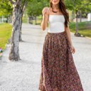 Black Large Lovely Floral Maxi Skirt