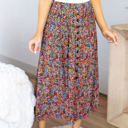 Blue Large Floral Reed Pleated Skirt